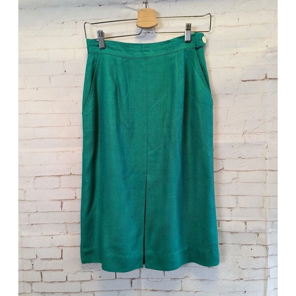 Vintage Christian Dior Womens Skirt Suit Kelly Green Petites 6 Blazer 10 Skirt